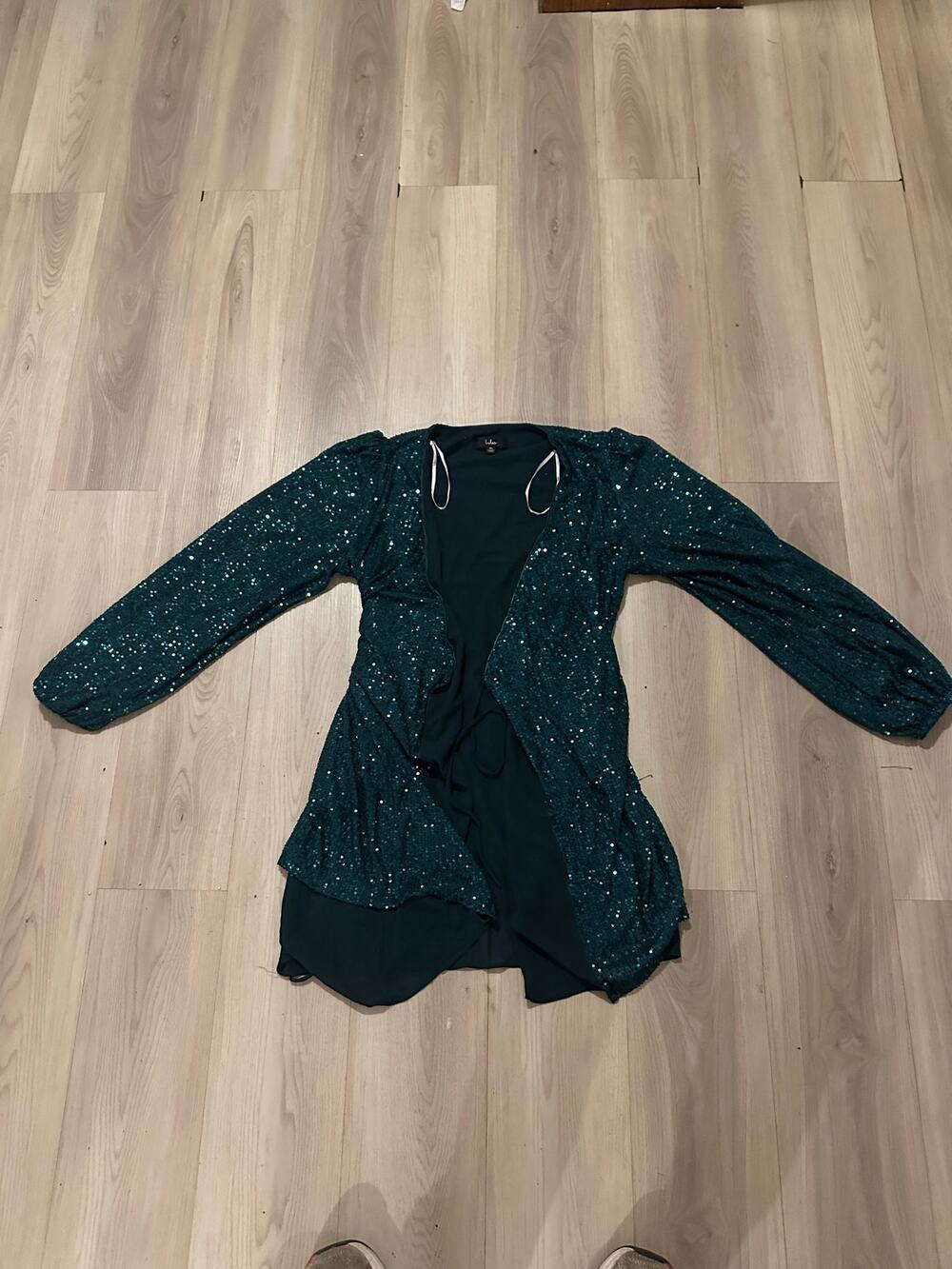 Lulus Sparkly Darling Emerald Green Sequin Long Sleeve Wrap Mini Dress XL